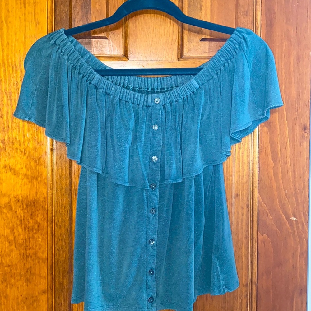 Very cute off the shoulder, button down top